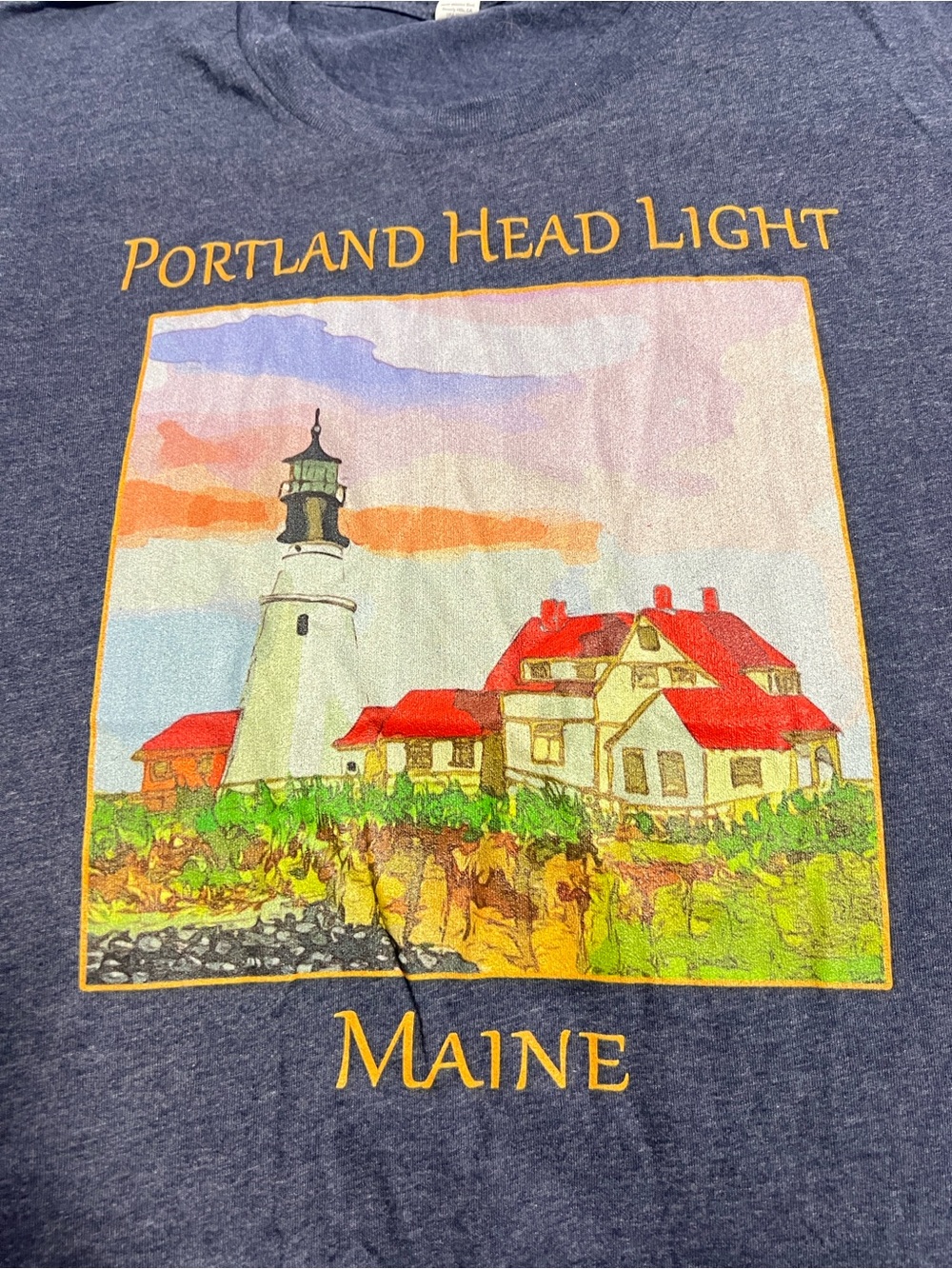 Soft Blue Heather Portland Maine T-Shirt with Yellow Print - Picture 2 of 3